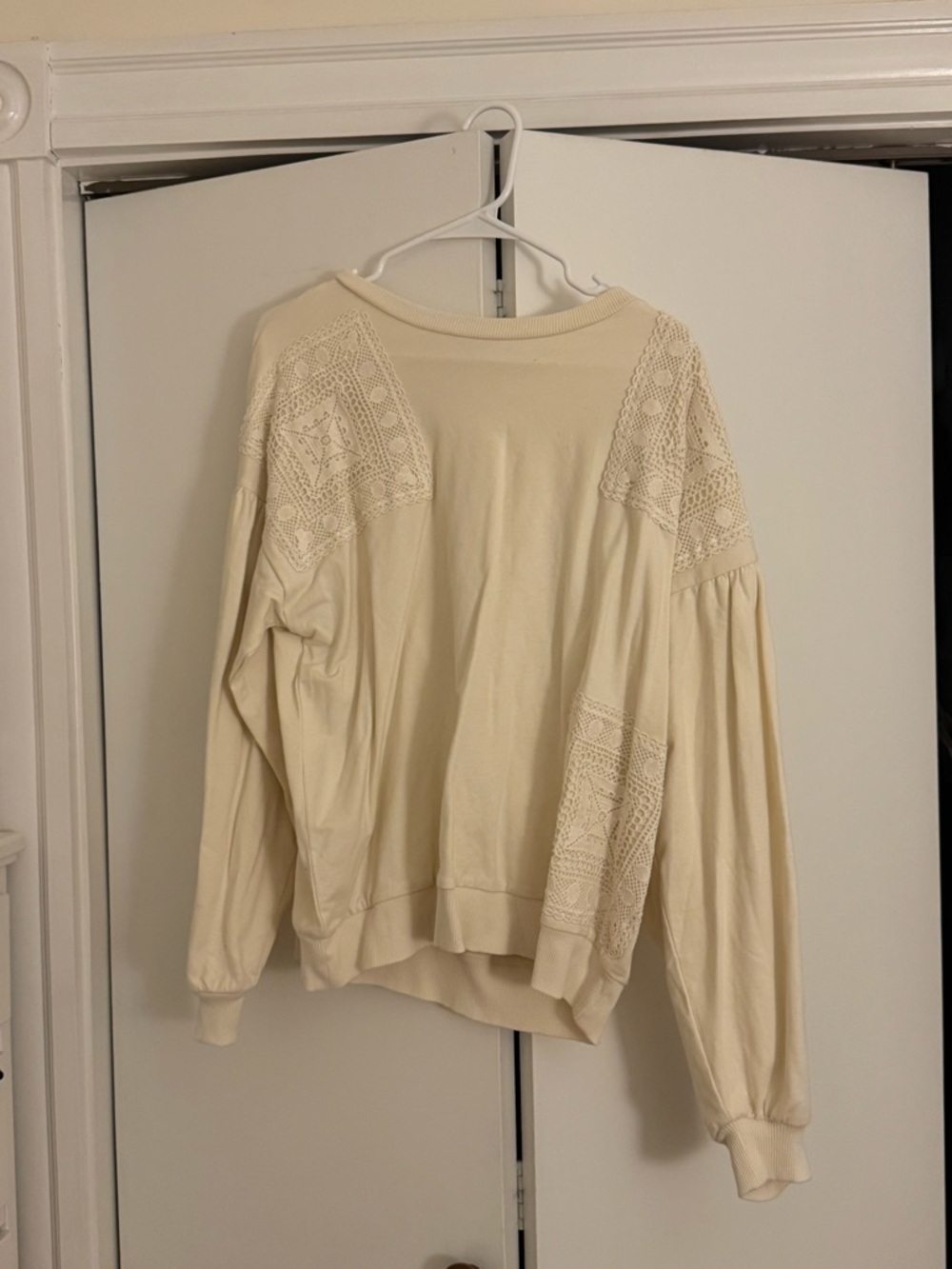 Cream Crochet Lace Sleeve Pullover